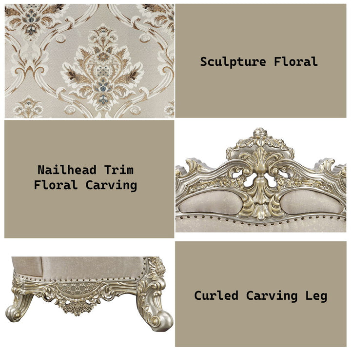 Danae - Chair With 2 Pillows - Fabric, Champagne & Gold