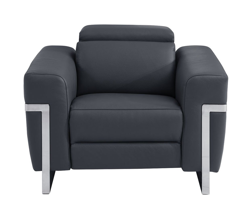 DivanItalia 990 Power Reclining 3-Piece Sofa Set with Power Headrest in Top-Grain Italian Leather - Dark Gray