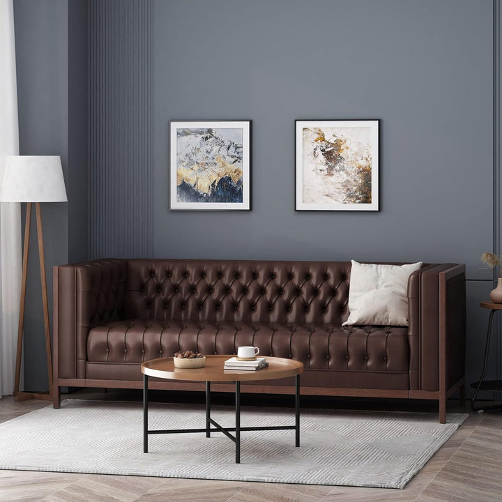 Tufted Tuxedo Arm PU Sofa – Dark Brown