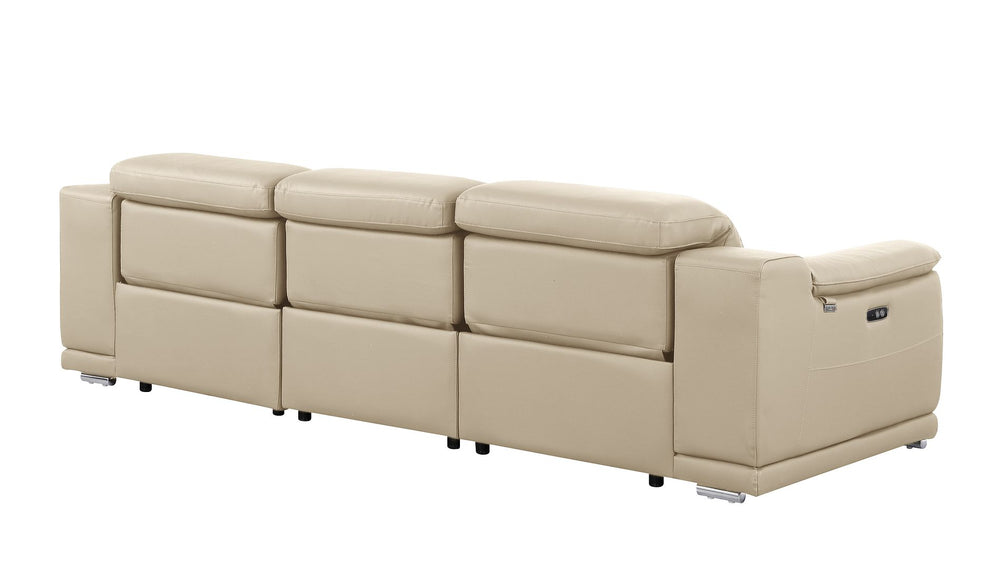 DivanItalia 9762 3-Piece Modular Power Reclining Sofa with 3 Power Recliners in Top Grain Italian Leather - Beige