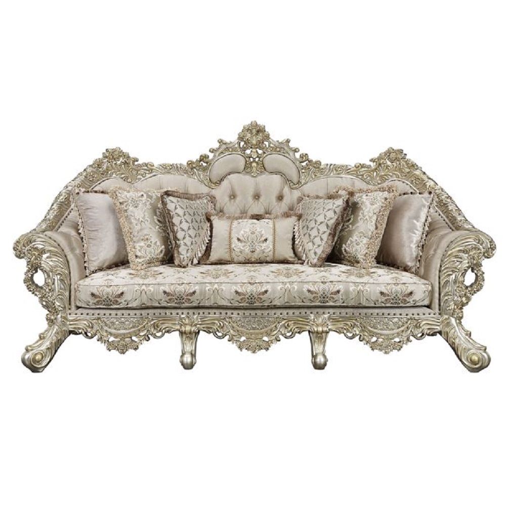 Danae - Sofa With 7 Pillows - Fabric, Champagne & Gold