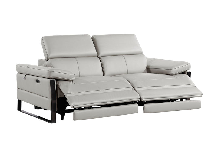 DivanItalia 1246 Top Grain Italian Leather Loveseat with Power Headrest - Light Gray