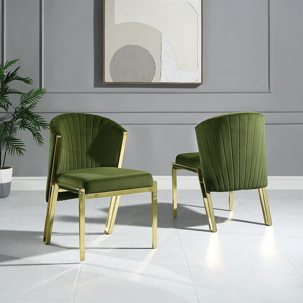 Fallon - Side Chair Set of 2) - Green Velvet & Mirrored Gold