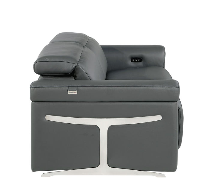 DivanItalia 1126 Power Reclining Sofa in Top Grain Italian Leather with 2 Power Recliners &amp; Power Headrests - Dark Gray