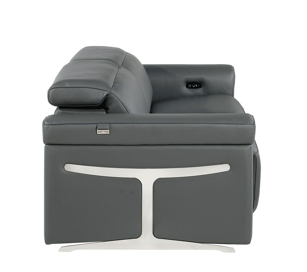 DivanItalia 1126 Power Reclining Sofa in Top Grain Italian Leather with 2 Power Recliners & Power Headrests - Dark Gray