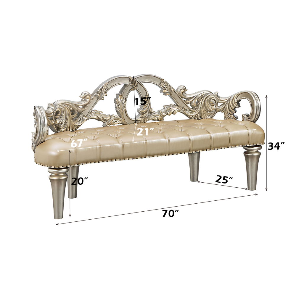 Danae - Bench - Champagne Synthetic Leather & Gold