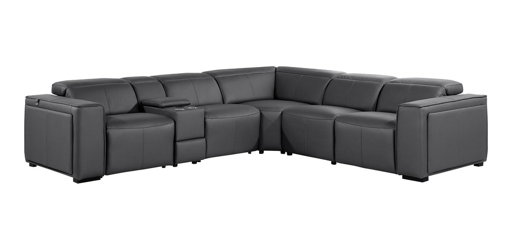 DivanItalia 1224 6-Piece L-Shaped Sectional Sofa in Top Grain Italian Leather with 3 Power Recliners & Power Headrests - Dark Gray