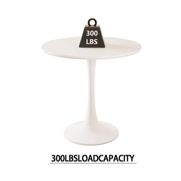 Mid-Century Modern 3-Piece Round Tulip Dining Table Set with White Table &amp; Beige Vegan Leather