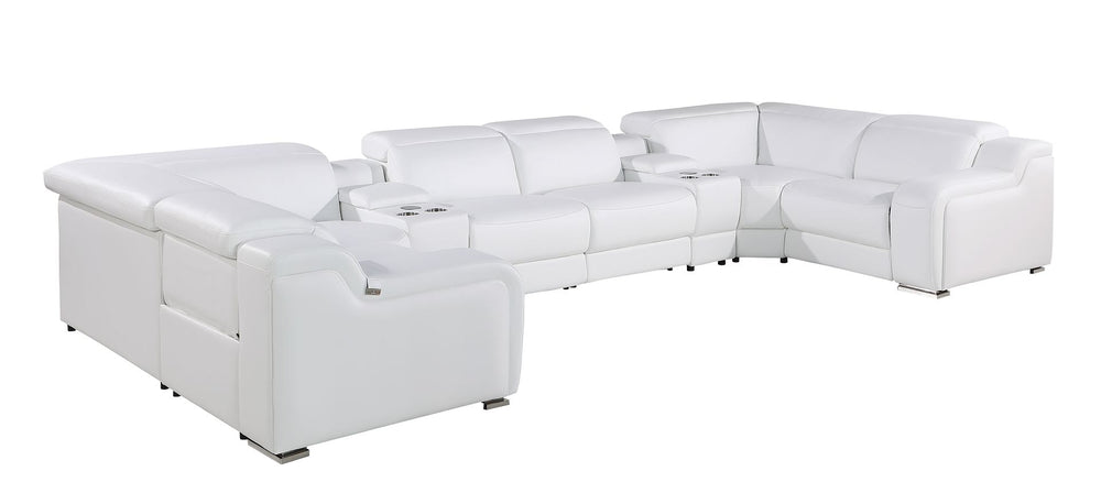 DivanItalia 1116 8-Piece U-Shaped Sectional Sofa in Top Grain Italian Leather with 2 Power Recliners & Power Headrests – with Console - White