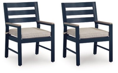 East Beach Outdoor Arm Chair with Cushion (Set of 2) - Blue | Ashley Furniture