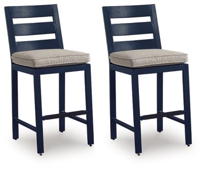 East Beach Outdoor Counter Height Bar Stool (Set of 2) - Blue | Ashley Furniture