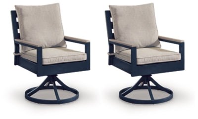East Beach Outdoor Swivel Chair with Cushion (Set of 2) - Blue | Ashley Furniture