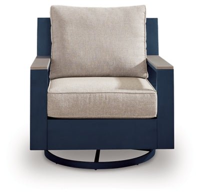 East Beach Outdoor Swivel Glider Chair with Cushion - Blue Swivel Chair modern furniture Contempo Furniture