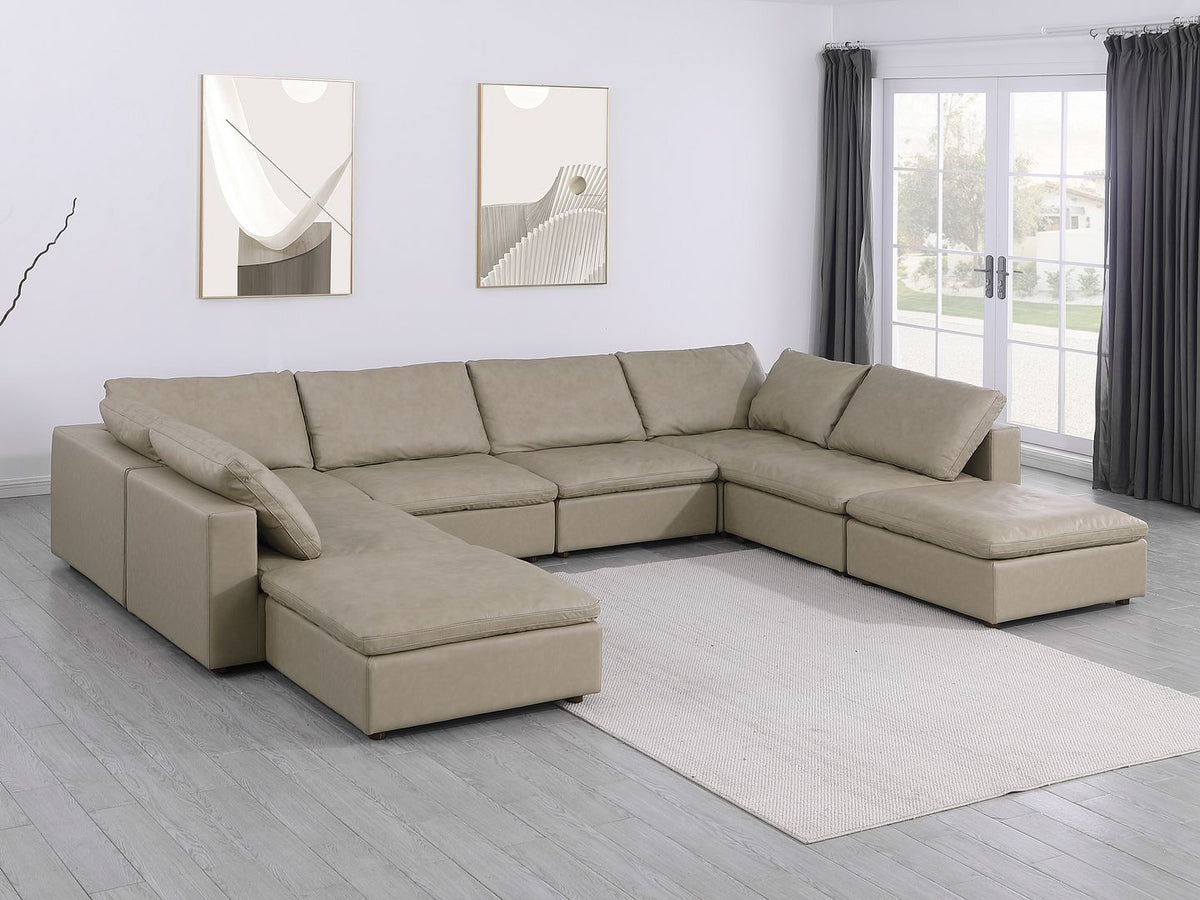 DivanItalia 1100 Top-Grain Italian Leather 8-Piece Sectional with Chaise - Beige