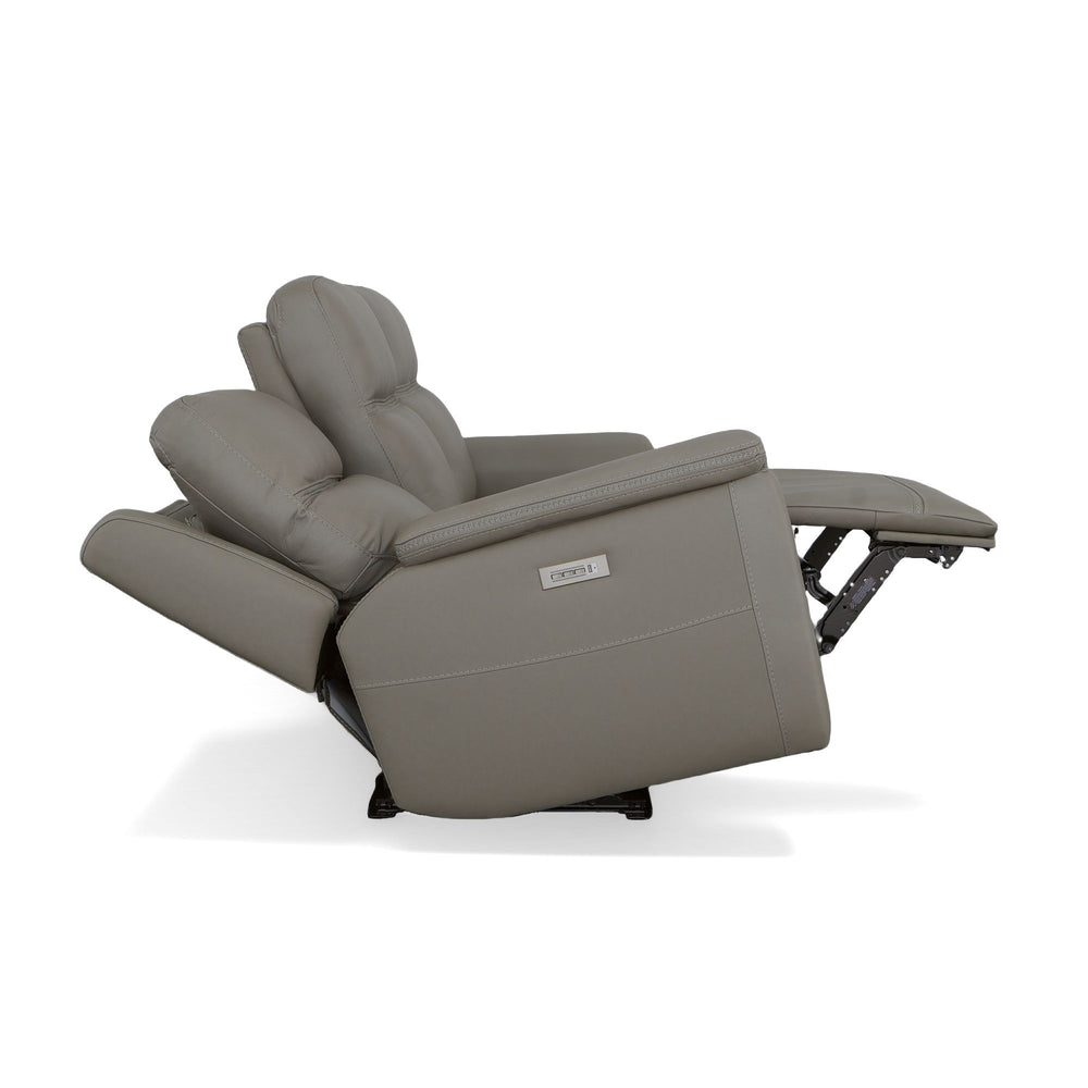 Sawyer Leather Power Reclining Sofa with Power Headrests & Lumbar in Grey