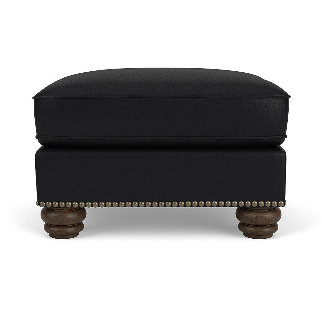 Bexley  Leather Ottoman, Nailhead Trim  Black