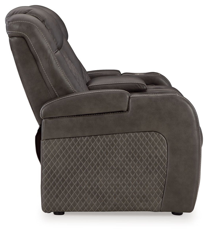 Fyne-Dyme - Power Reclining Loveseat with Console/Adj Hdrst - Shadow