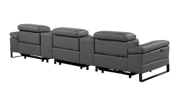 DivanItalia 1246 Modular Power Triple Reclining Dual Console Sofa with Power Reclining Headrests – Top Grain Italian Leather - Dark Gray