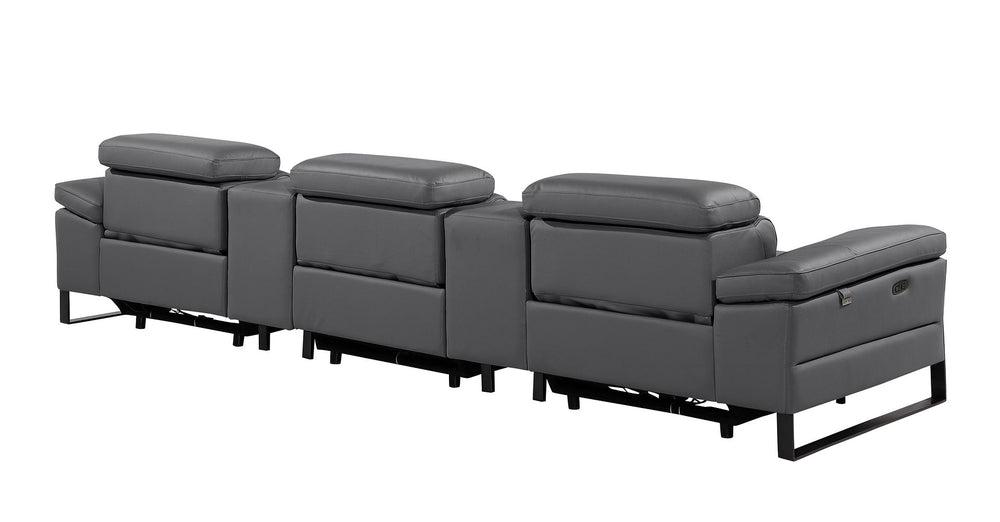 DivanItalia 1246 Modular Power Triple Reclining Dual Console Sofa with Power Reclining Headrests – Top Grain Italian Leather - Dark Gray