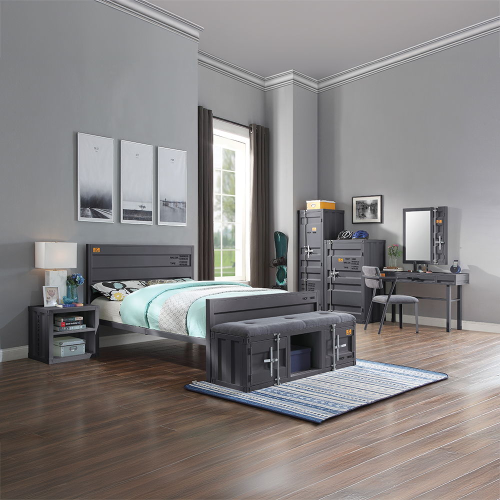 Cargo - Bench With Storage - Gray Fabric & Gunmetal