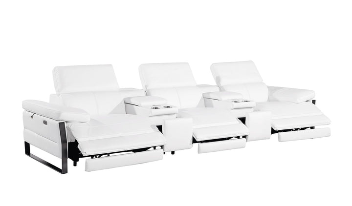 DivanItalia 1246 Modular Power Triple Reclining Dual Console Sofa with Power Reclining Headrests – Top Grain Italian Leather - White