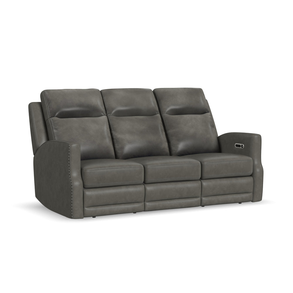 Maxwell Leather Power Reclining Sofa with Power Headrests and Lumbar in Cinder