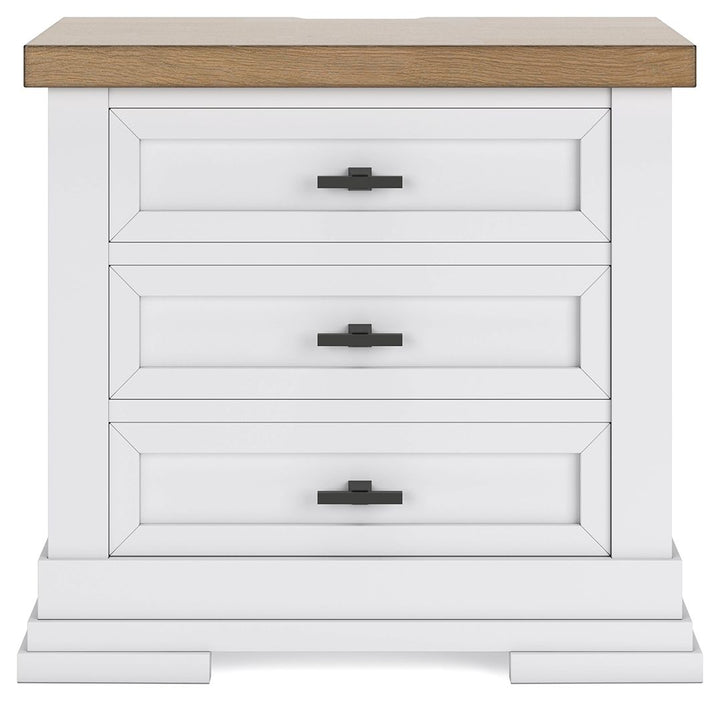 Ashbryn - Three Drawer Night Stand - White / Natural