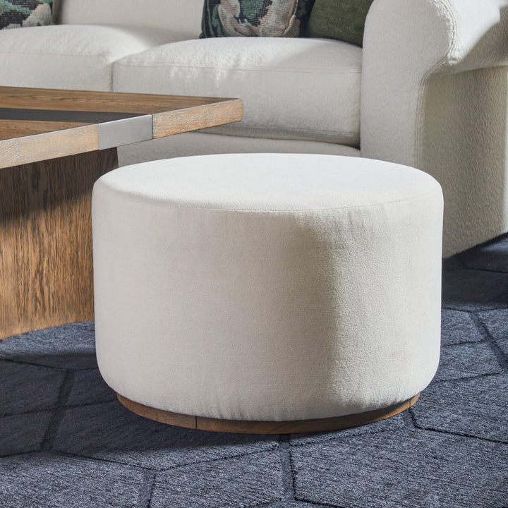 Lyra Fabric Pouf Ottoman in Ivory