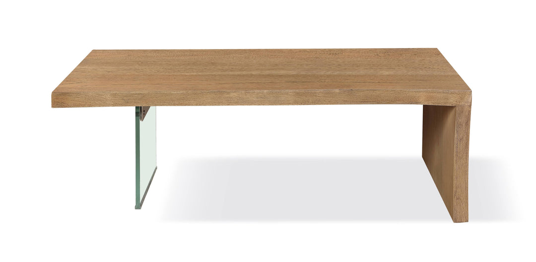 Modus Furniture Jvlh21 One Live Edge White Oak And Glass Coffee Table In Bisque