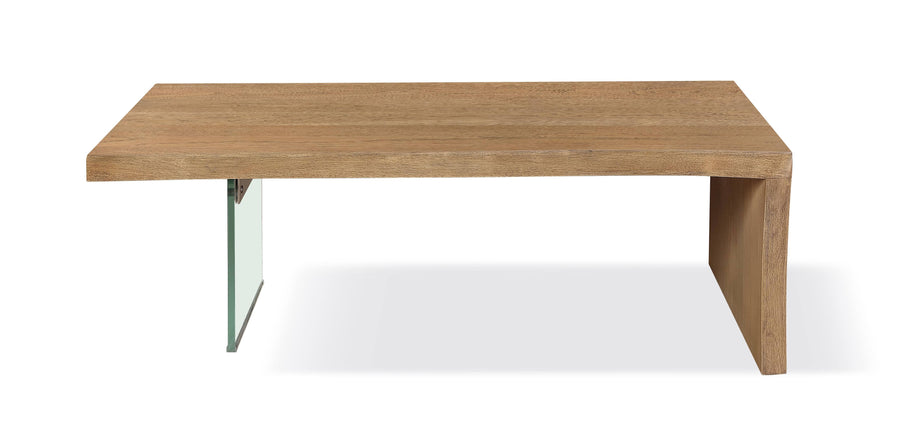 Modus Furniture Jvlh21 One Live Edge White Oak And Glass Coffee Table In Bisque