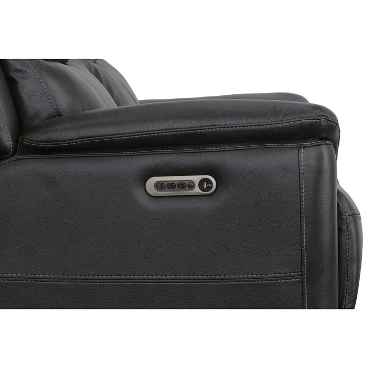 Crew Leather Power Reclining Loveseat with Console, Power Headrests &amp; Lumbar in Raven