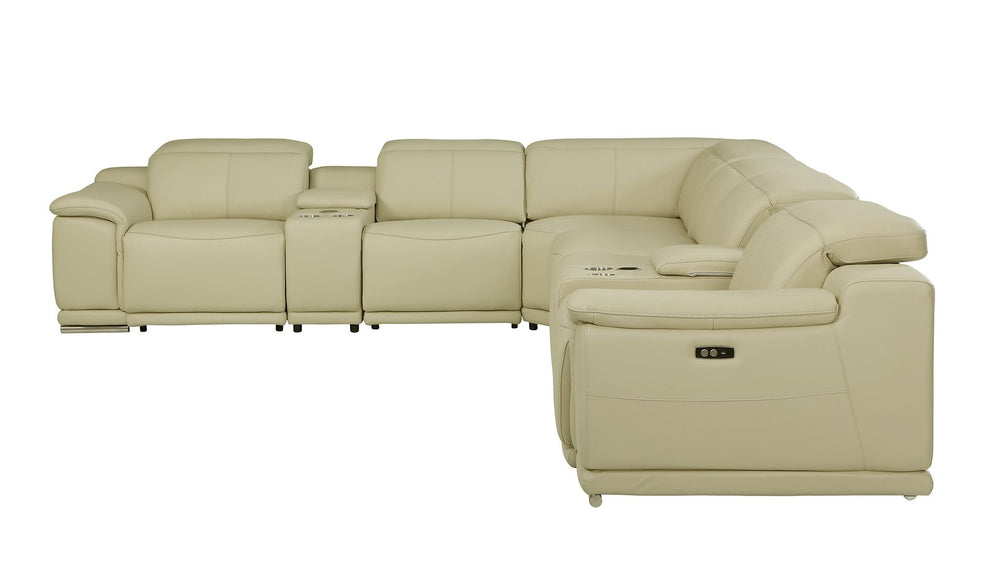 DivanItalia 9762 8-Piece L Shaped Top Grain Italian Leather Sectional Sofa with 4 Power Recliners - Beige