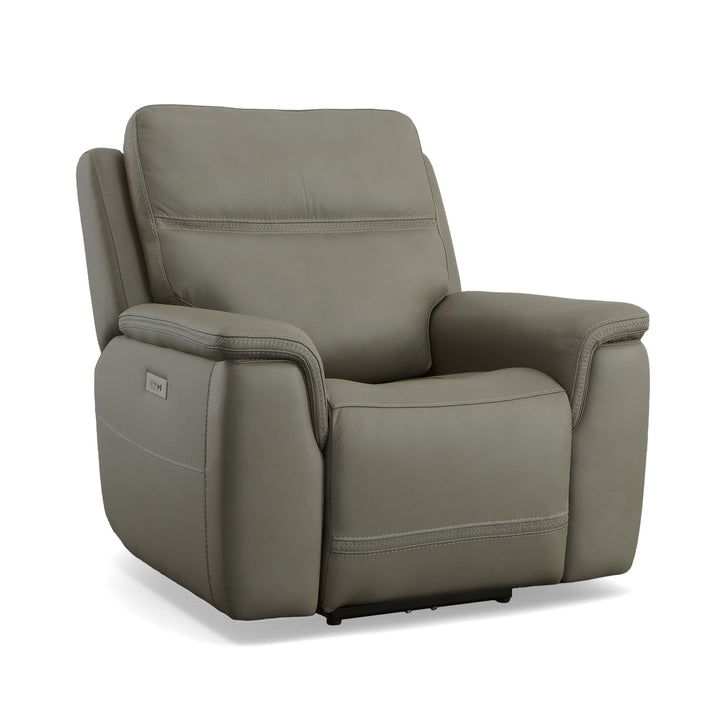 Sawyer Leather Power Recliner with Power Headrest &amp; Lumbar in Grey