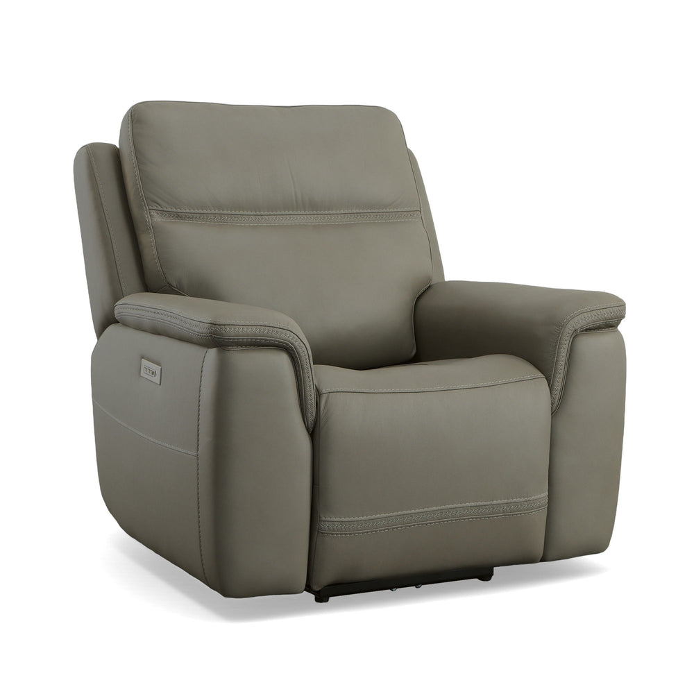 Sawyer Leather Power Recliner with Power Headrest & Lumbar in Grey
