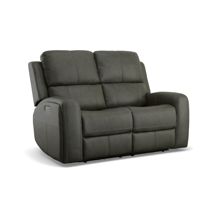 Linden Leather Power Reclining Loveseat with Power Headrests &amp; Lumbar in Charcoal