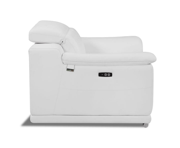 DivanItalia 9762 Top Grain Italian Leather Power Reclining Chair with Adjustable Headrests - White