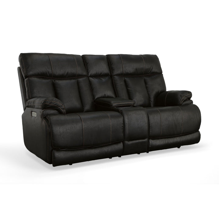 Clive Fabric Power Reclining Loveseat with Console, Power Headrests &amp; Lumbar in Peppercorn