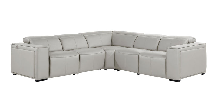 DivanItalia 1224 5-Piece L-Shaped Sectional Sofa in Top Grain Italian Leather with 3 Power Recliners &amp; Power Headrests - Light Gray
