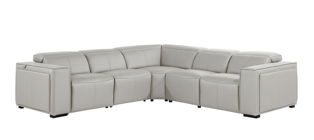 DivanItalia 1224 5-Piece L-Shaped Sectional Sofa in Top Grain Italian Leather with 3 Power Recliners & Power Headrests - Light Gray