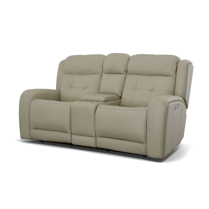 Grant Leather Power Reclining Loveseat with Console &amp; Power Headrests in Ivory