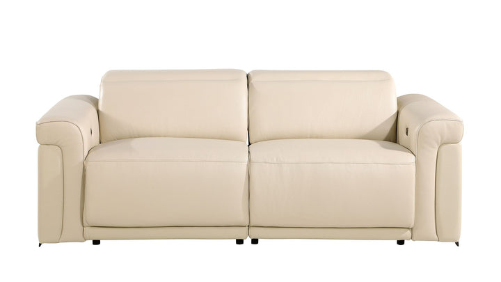 DivanItalia 1126 Power Reclining Sofa in Top Grain Italian Leather with 2 Power Recliners &amp; Power Headrests - Beige