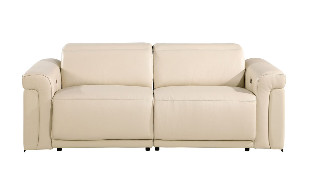 DivanItalia 1126 Power Reclining Sofa in Top Grain Italian Leather with 2 Power Recliners & Power Headrests - Beige