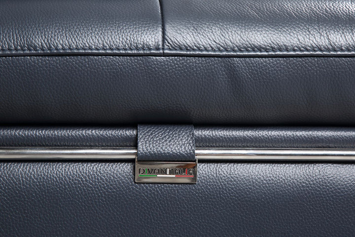 DivanItalia 727 Right Arm Facing Sectional with Adjustable Headrest in Top-Grain Italian Leather - Navy