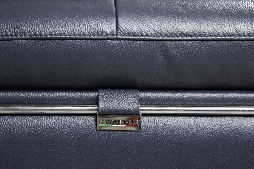 DivanItalia 727 Right Arm Facing Sectional with Adjustable Headrest in Top-Grain Italian Leather - Navy