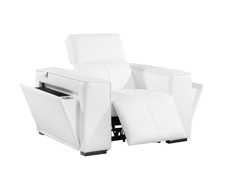 DivanItalia 1224 Top Grain Italian Leather Power Reclining Chair with Power Headrests - White