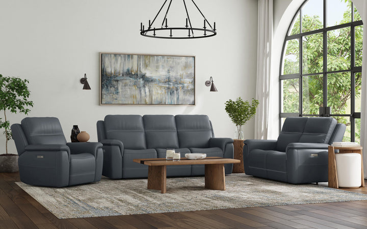 Sawyer Leather Power Reclining Loveseat w/ Pwr Headrests, Lumbar in Marine