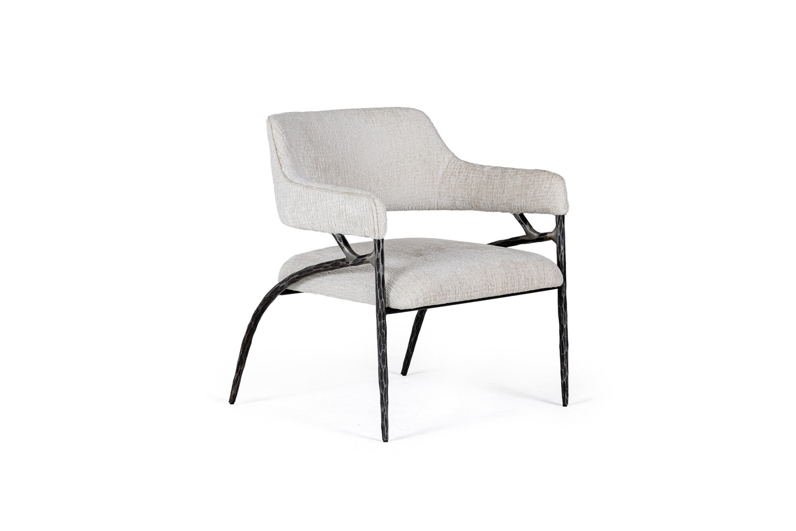Ector - Modern Off-White Fabric  Forged Metal Accent Chair