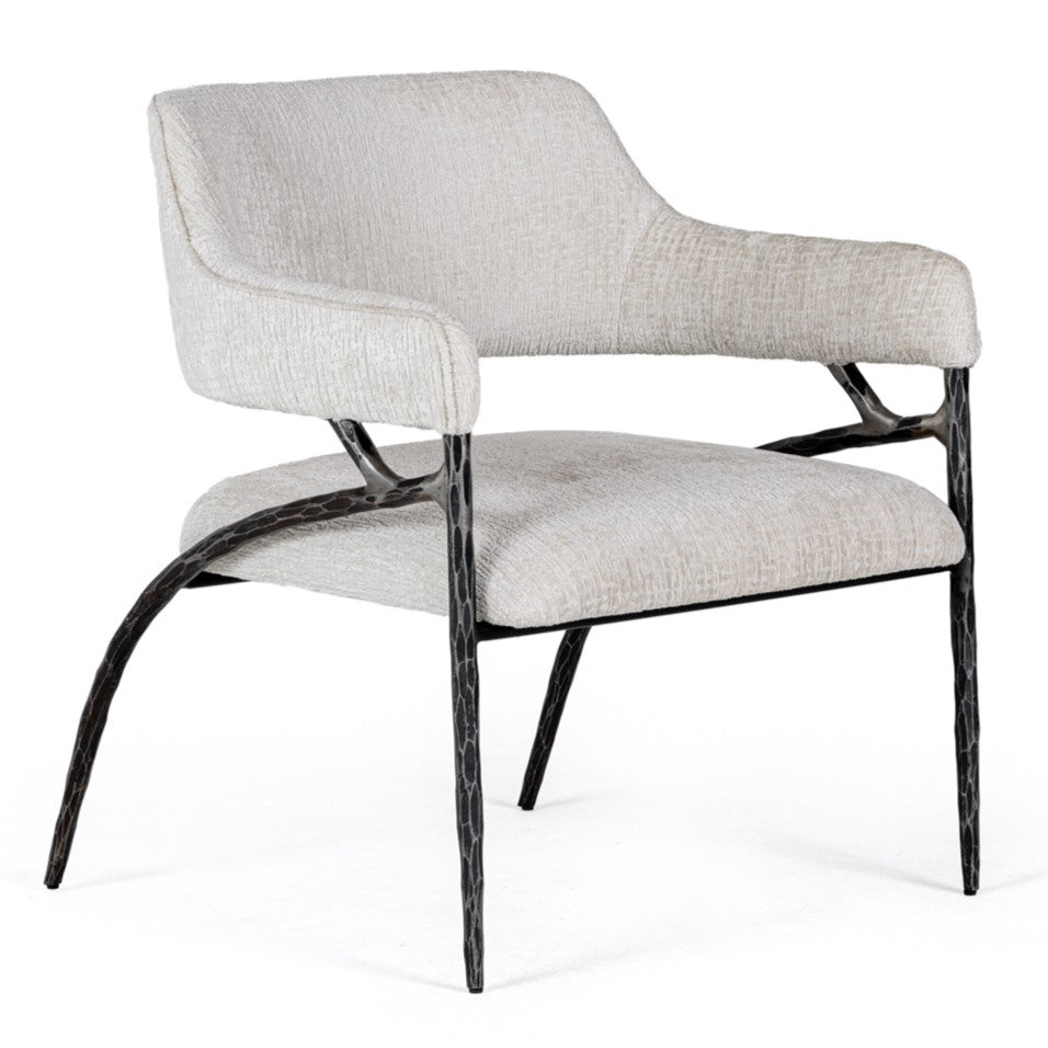 Ector - Modern Off-White Fabric + Forged Metal Accent Chair