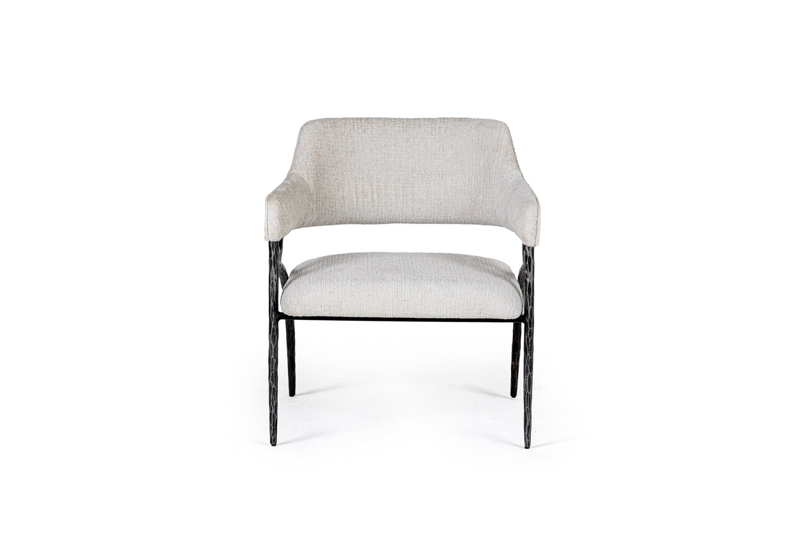Ector - Modern Off-White Fabric  Forged Metal Accent Chair