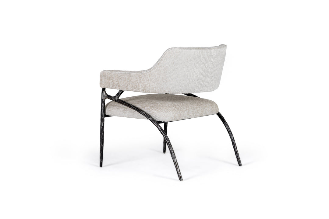 Ector  Modern OffWhite Fabric + Forged Metal Accent Chair